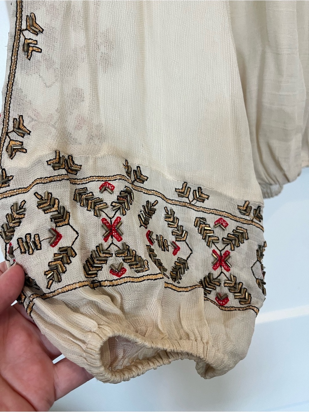 Free People Bohemian Beaded Embroidered Boho Cottagecore Peasant Pirate Blouse - Picture 8 of 11